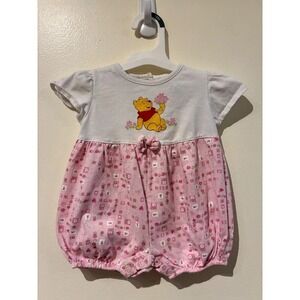 Disney Winnie the Pooh Pink Floral Bubble Romper 6-9 Months Vintage